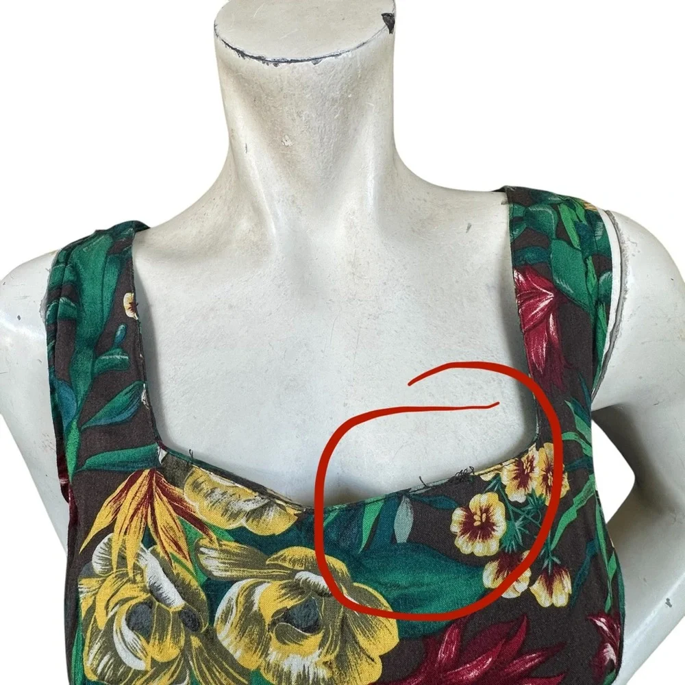 Vintage 90s Tropical Palm Leaf Print Romper Button Down Skirt Front Detail 13/14 - Picture 13 of 13